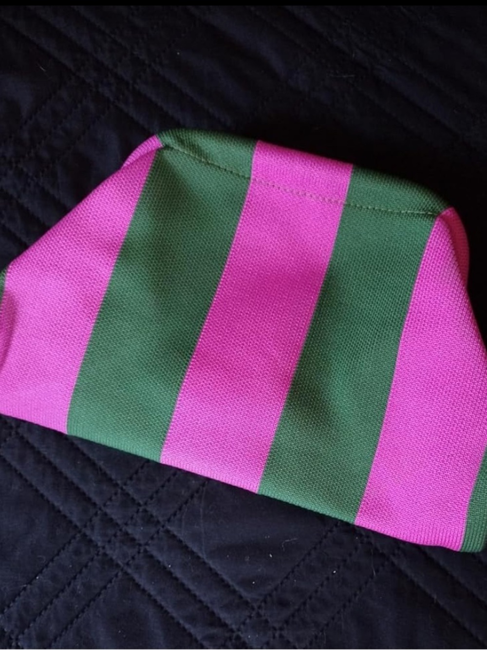NEW Striped Woven Dumpling Clutch Bag  Light Pink & Green - Picture 2 of 5